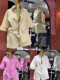 Solid Color 3/4 Sleeve Loose Shirt Shorts Suit GADE-93641