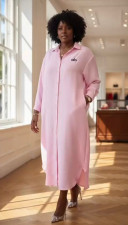 VIP1 Solid Color Long Sleeve Split Shirt Dress GMYU-11324