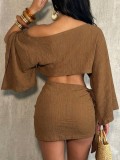 Solid Color Slash Shoulder Two Piece Skirts Set QYMF-M127
