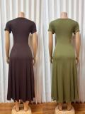 Short Sleeve V Neck Solid Maxi Dress GADE-103581