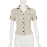 Short Sleeve Lapel Solid Color Shirt GPKJ-MR49194