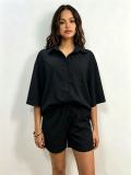 Solid Color 3/4 Sleeve Loose Shirt Shorts Suit GADE-93641