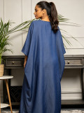 Loose V Neck Bat Sleeve Maxi Dress QMZF-12020
