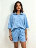 Solid Color 3/4 Sleeve Loose Shirt Shorts Suit GADE-93641