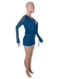 Solid Color Mesh Long Sleeve Tops Short Suit SHD-9984