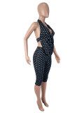 Polka Dots Print Halterneck Two Piece Pants Set SHD-9981