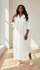 VIP1 Solid Color Long Sleeve Split Shirt Dress GMYU-11324
