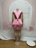 Deep V Neck Sleeveless Ruched Mini Dress SFY-863