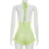 Polka Dots Print Halterneck Backless Romper GDSF-D26RP139