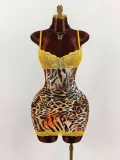 V Neck Print Lace Patchwork Sling Mini Dress GXIY-K25L753
