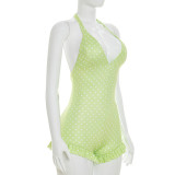 Polka Dots Print Halterneck Backless Romper GDSF-D26RP139