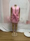Deep V Neck Sleeveless Ruched Mini Dress SFY-863