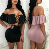 Solid Color Ruffles Bandage Dress BN-9473