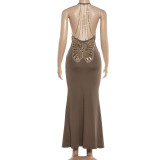 V Neck Backless Chain Slim Maxi Dress XEF-K6D04495A