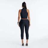 Solid Color Hollow Out Tops Seventh Pants Suit GDSF-J26ST187