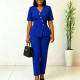 Plus Size Solid Color Short Sleeve Two Piece Pants Set GCZF-8663