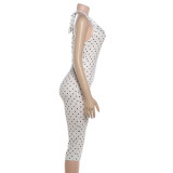 Polka Dots Print Halterneck Fifth Jumpsuit GZJQ-K6Q08075A