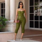Solid Color Wrap Chest Seventh Jumpsuit BY-7693