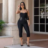 Solid Color Wrap Chest Seventh Jumpsuit BY-7693