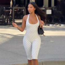 Polka Dots Print Halterneck Fifth Jumpsuit GZJQ-K6Q08075A