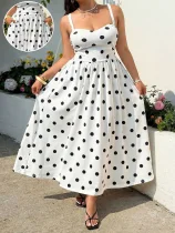 Plus Size Polka Dot Print Sling Maxi Dress GAWE-6759