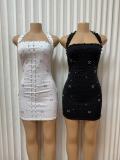 Halterneck Rhinestone Beaded  Mini Dress GMYU-9915