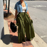 Solid Color Patchwork Wide Leg Pants AIL-350