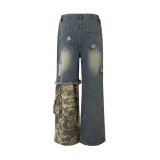 Plus Size Camouflage Print Patchwork Holes Jeans GYLN-0513