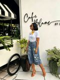 Plus Size Graffiti-print Washed Seventh Jeans GYLN-2242