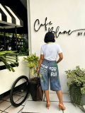 Plus Size Graffiti-print Washed Seventh Jeans GYLN-2242