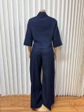 3/4 Sleeveless Shirt Wide Leg Pants Denim Suit GMYU-6715