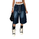 Plus Size Washed Tie Up Loose Mid-Jeans GYLN-3103