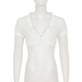 Solid Color Short Sleeve Short T Shirt GPKJ-MR49162