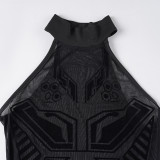 Print Hollow Out See Through Bodysuit GPKJ-MR44457