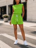 Solid Color Sleeveless Tops Two Piece Shorts Set HNIF-MC035