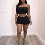 Solid Color Wrap Chest Top Shorts Suit HNIF-MC034