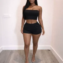Solid Color Wrap Chest Top Shorts Suit HNIF-MC034