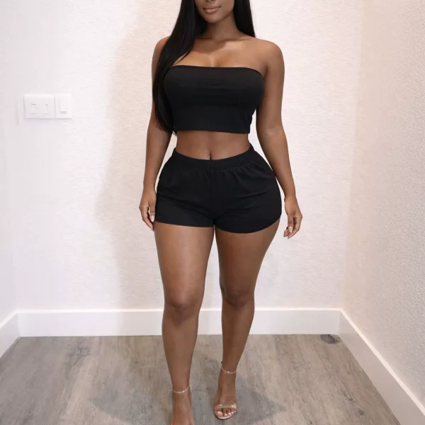 Solid Color Wrap Chest Top Shorts Suit HNIF-MC034