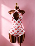 Deep V Neck Lips Print Romper GTGE-MH1004