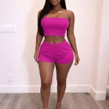 Solid Color Wrap Chest Top Shorts Suit HNIF-MC034