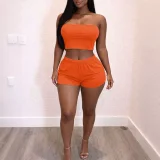 Solid Color Wrap Chest Top Shorts Suit HNIF-MC034