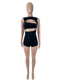 Solid Color Hollow Out Two Piece Shorts Set SHD-8105