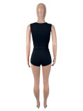 Solid Color Hollow Out Two Piece Shorts Set SHD-8105