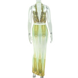 Gradient Print Halterneck Backless Maix Dress GJYO-JD305323