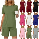 Solid Color Short Sleeve Shorts Loose 2 Piece Set GYZY-9031