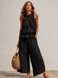 Solid Color Sleeveless Two Piece Pants Set GRNH-28896