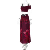 Sexy Print Off Shoulder Top Long Skirts 2 Piece Set LJSF-S6421484X