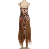 Mesh Patchwork Print Sling Maxi Dress GZJQ-K6D07210A