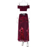 Sexy Print Off Shoulder Top Long Skirts 2 Piece Set LJSF-S6421484X