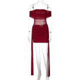 Mesh Patchwork Off Shoulder Mini Dress LJSF-D6421548X